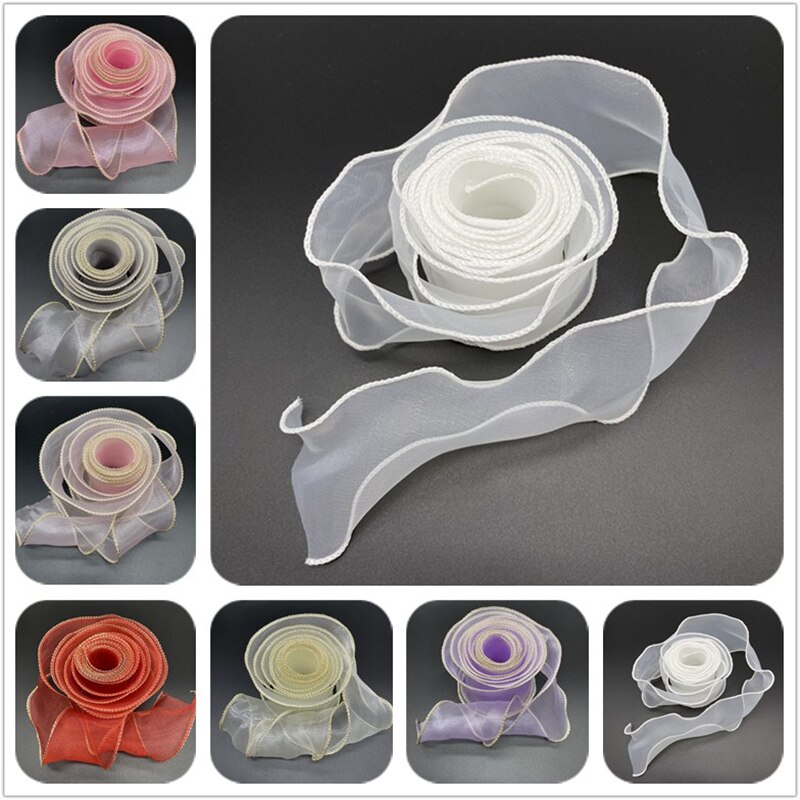 Cinta de Organza de seda con borde ondulado dorado, cintas de encaje para coser, tela, decoración de encaje, 50mm, 1 yarda por lote
