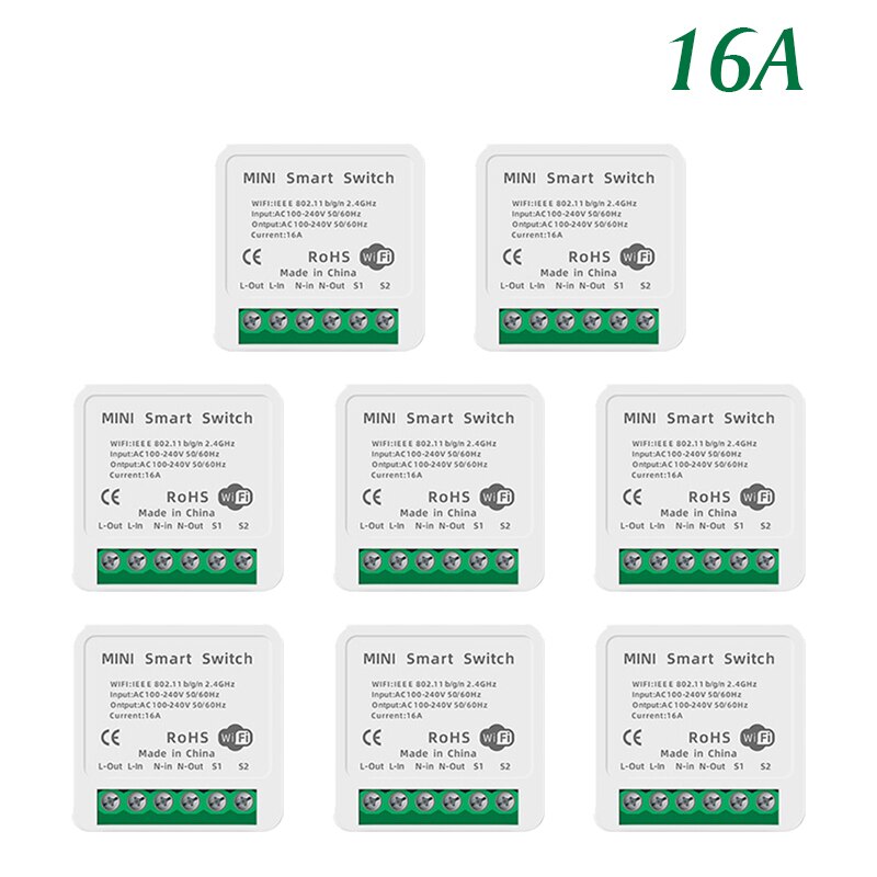 10A 16A Tuya Smart Life Wifi Switch Relay Breaker Module Automation Smart Lighting Google Home Alexa Echo Remote Control App: 8pcs 16A