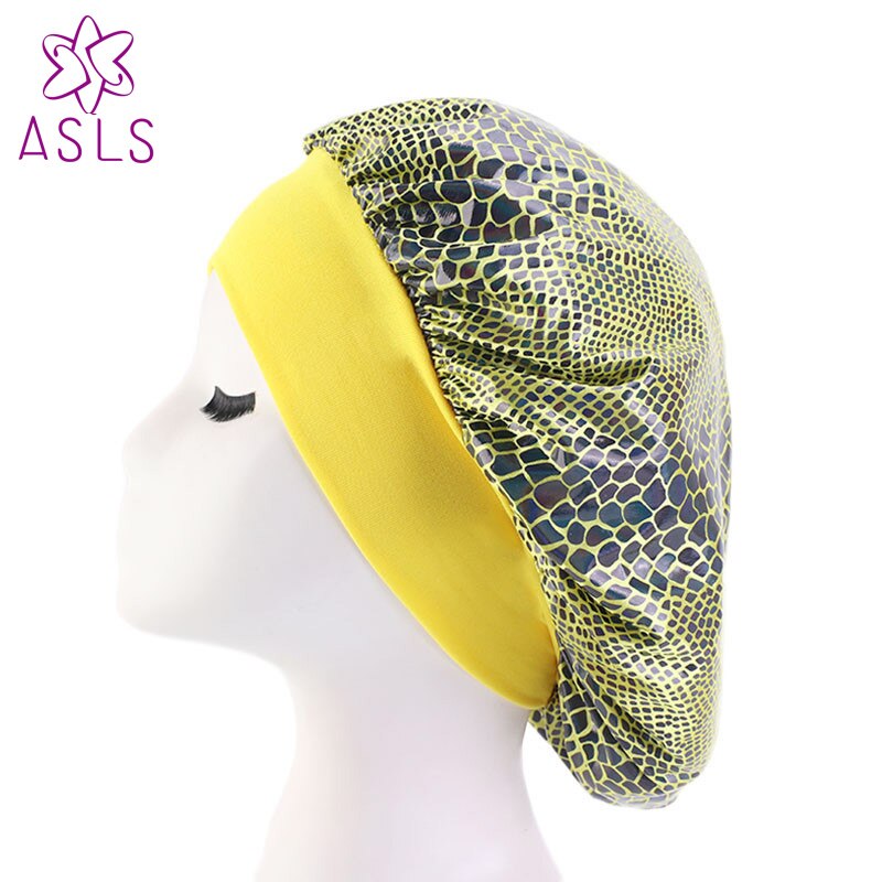 patroon Vrouwen Brede Band Satijn Motorkap Zijdeachtige Night Slaap Hoed Kanker Chemo Mutsen Haar Cap Hoofddeksels Haar Accessoires: Fluorescerende Gele