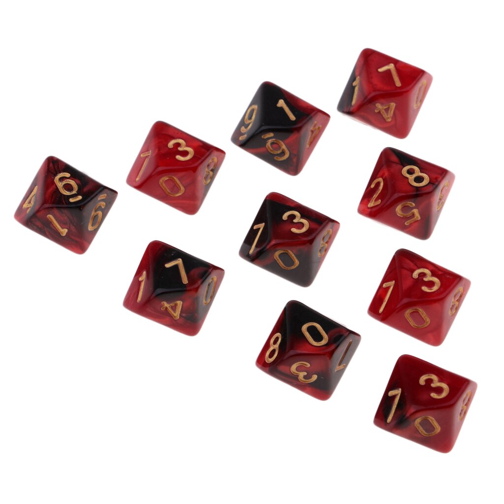 Dés anciens à 10 faces D10 de 16mm pour donjons D &amp; D, jeux de société RPG et fourniture de maths, 10 pièces