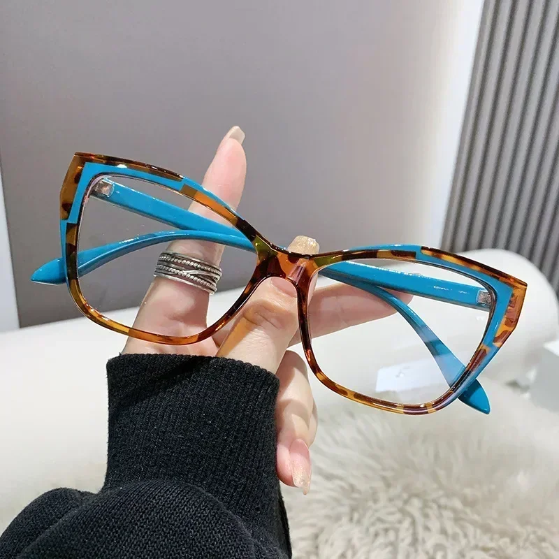 Monturas de gafas ópticas para mujer, anteojos a la con luz azul que cambian de Color, monturas de ojo de gato a la , lentes planos: Transparente