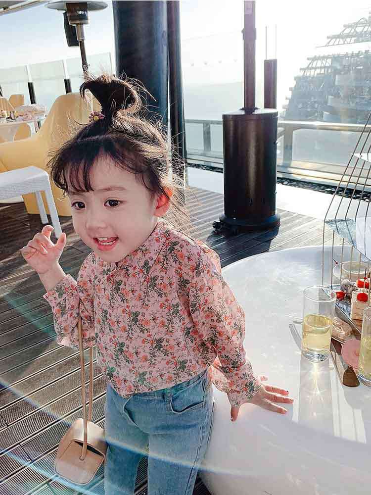 Camisa floral de chifón para niñas de verano de manga larga para niños de 3 a 8 años
