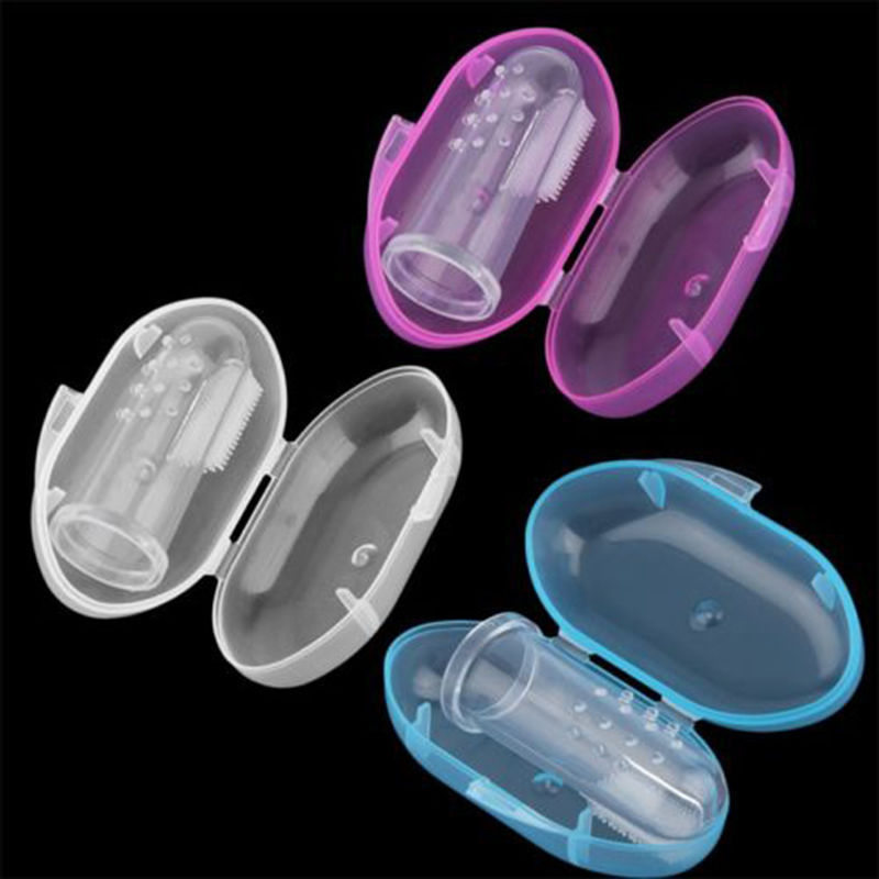Enfants bébé doigt brosse à dents Silicone brosse à dents + boîte enfant en bas âge infantile dents clair Silicone doux doigt dent brosse dents en caoutchouc