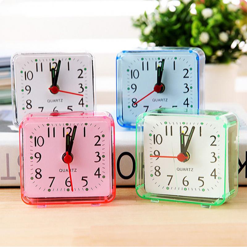 4Colors Square Small Bed Alarm Clock Transparent Crystal Case Compact Digital Alarm Clock Mini Children Student Desk Table Clock