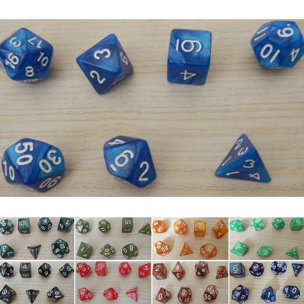 7 x terningsspill sett  d10 flersidige perler terninger dør til rpg
