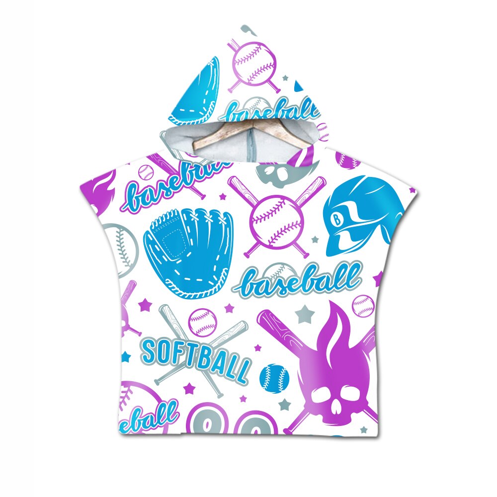 Nieuwigheid sport honkbal print baby kinderen kinderen capuchon handdoek zwembad bad strand poncho handdoek cape