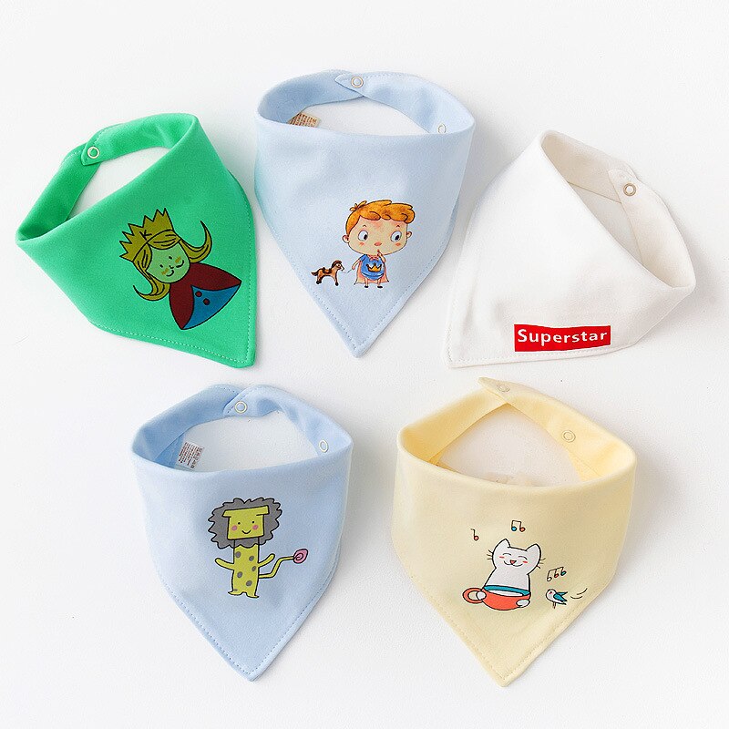 5Pcs Slabbers Cartoon Print 9 Type Katoenen Baby Babador Bandana Bib Voor Baby 'S Sjaal Jongens Meisjes Baby Bib burp Bavoir Bandana: 3