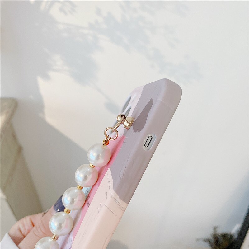 Pulsera con diamantes de imitación y perlas para iphone, funda protectora con grafiti geométrico para iphone 12 11 Pro Max X XR Xs max 7 8Plus SE2020