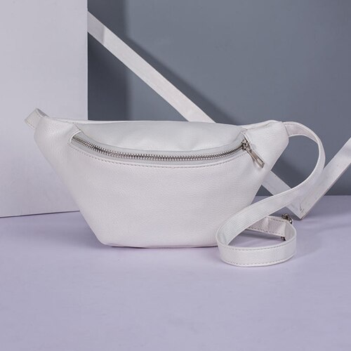 REPRCLA Waist Pack PU Leather Fanny Pack for Women Belt Waist Bag Brand Shoulder Bag Casual Female Chest Bag: white