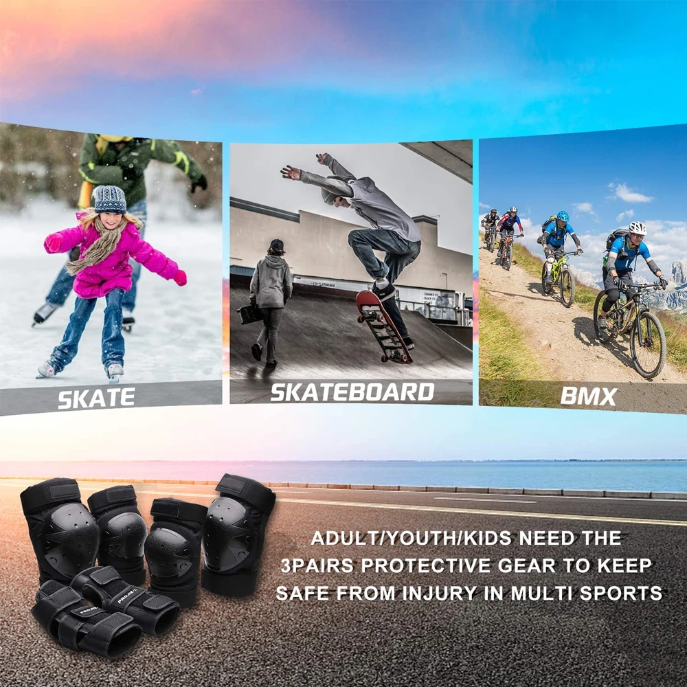 Knie-Ellenbogenschützer für Kinder/Erwachsene, Handgelenkschützer, Schutzausrüstungsset für Rollschuhe, Radfahren, BMX, Skateboard, Roller-Reitsport