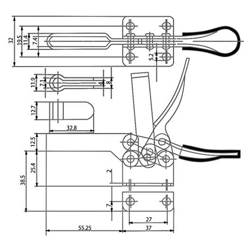 5 Pcs Toggle Clamp GH-201-B Adjustable Anti Slip Quick Release Tool 90KG Holding Capacity for Machine Operation Welding