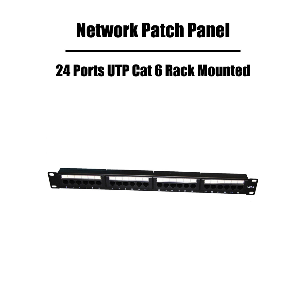 24 Ports UTP Cat 6 Patch Panel Networking RJ45 Fluke Passed 19 inch Rack Mounted without Rear Cable Management Arm