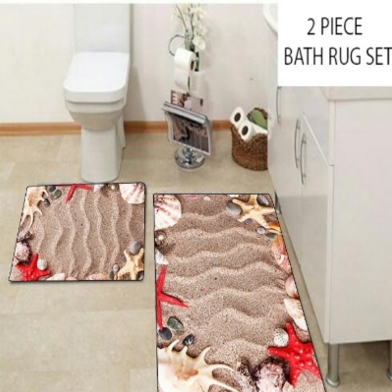 Anders Tropische Strand Bruin Zand Zee Ster Schelpen 2 Pcs 3d Patroon Bad Matten Anti Slip Soft Wasbare Badkamer mat Wc Tapijten