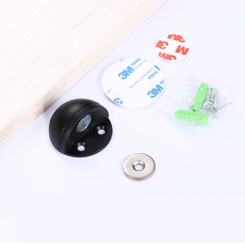 Rustfrit stål magnet dør stopper gummi dør prop anti-kollision træ toilet dør holder lås dørstop møbler hardware: Sort