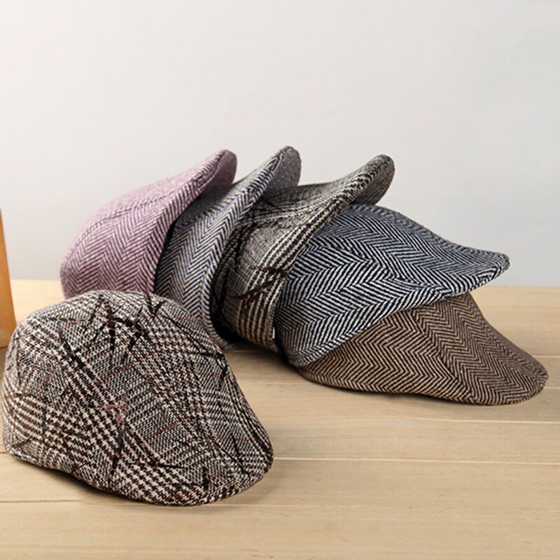 Klassisk gitterlinne bomullsberet hatt vår vinter mössa bekväm andas mössa för barn barn pojke 25*19*11cm
