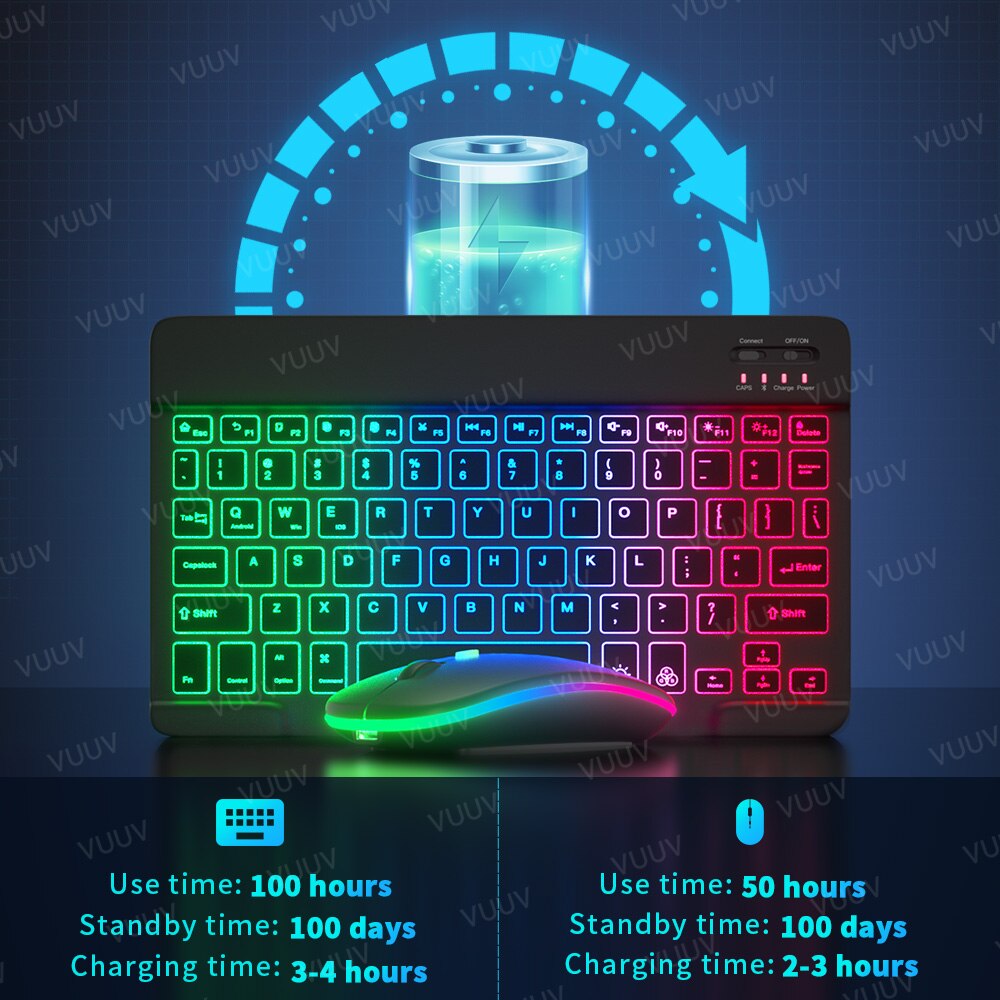 Bluetooth-compatible iPad Keyboard Mouse For iPad Pro 11 12.9 Air 4 7th 8th Rainbow Backlit Wireless Tablet Keyboard For Android