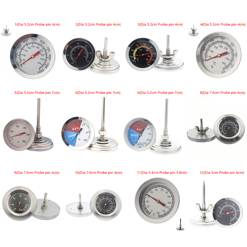Thermomètre en acier inoxydable pour barbecue, jauge de température 50-800 degrés Fahrenheit 10-400/50-350/50-500 degrés Celsius