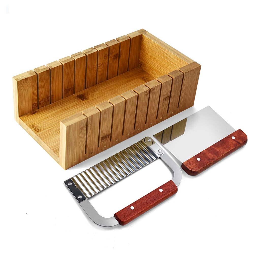 3 In 1 Adjustable Wooden Soap Cutter Box Soap Making Tools Set Stainless Steel Wax Soap Slicer Wavy Knifes Soap Making Kits