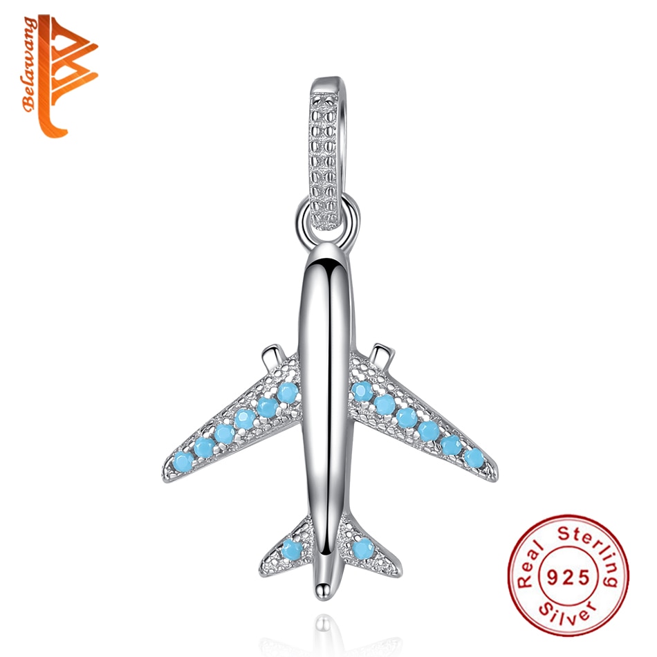 Real 925 pingente de prata esterlina com cristal austríaco moda jóias esmalte azul avião pingente colar para o casamento feminino