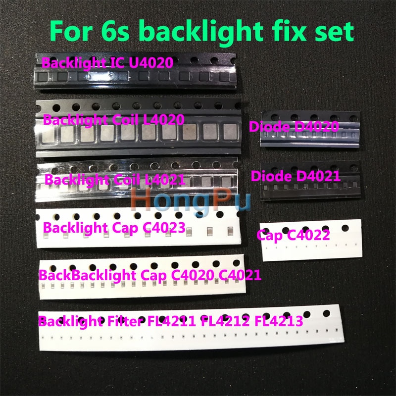 5sets/lot backlight fix kit for iPhone 6S ic U4020 +Coil L4020 + L4021 +Diode D4020 + D4021 +Capacitor C4022 C4023 C4021 +Filter