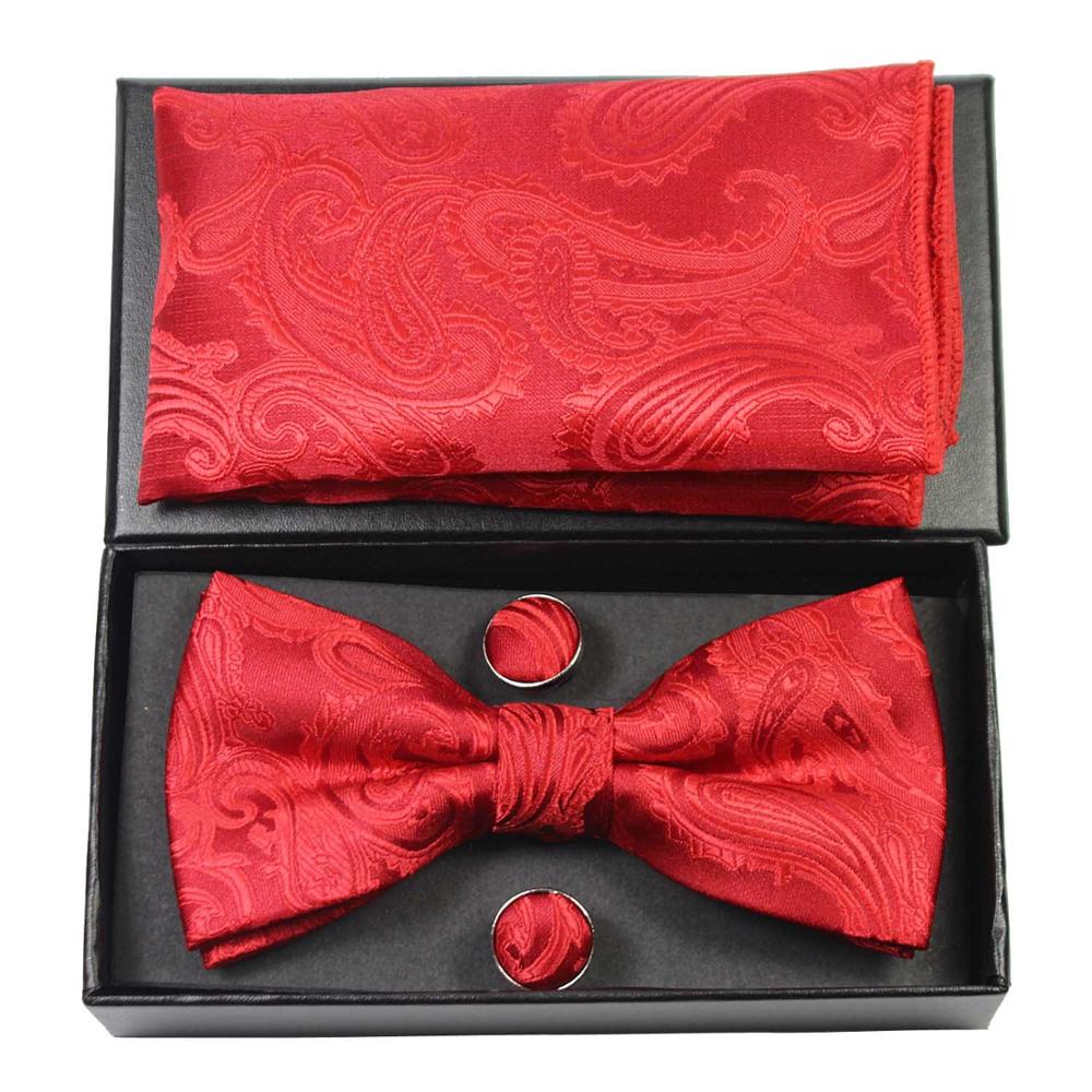 Jemygins originale menns bowtie lomme firkanter mansjettknapp sett paisley blomster vin rød sløyfe hanky sett til bryllupsfest: 2