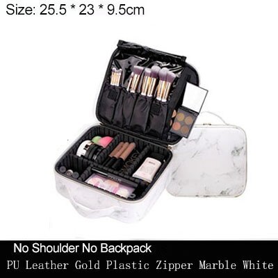 Clapboard Cosmetic Bag Leather Make Up Box Large Capacity Storage Handbag Travel Insert Toiletry Makeup Suitcase: XS PU Marble White