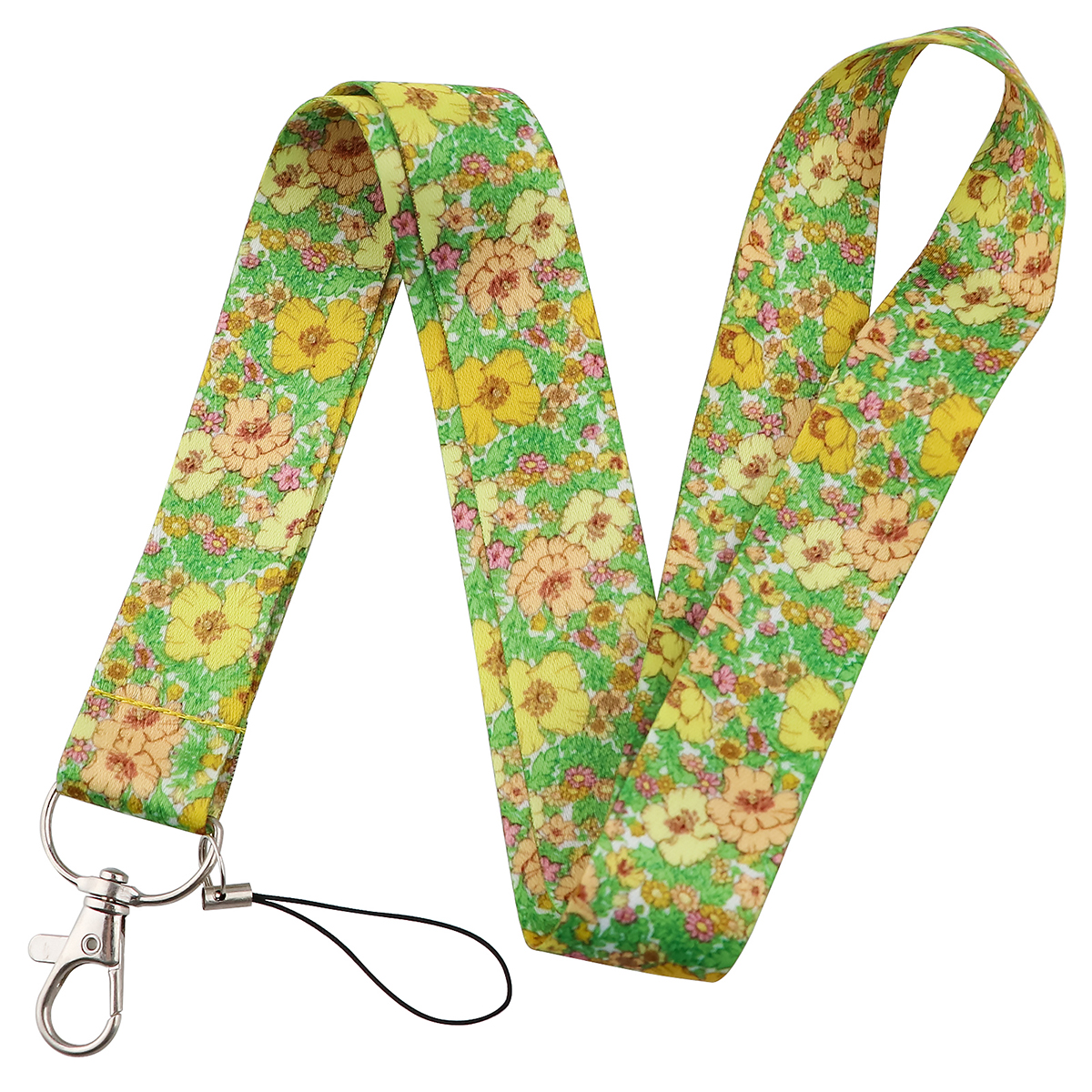 Flowers Series Bright Floral Lanyards Neck Strap Mobile Phone Rope Credit Card Cover Card Sleeve Accessories: Khaki