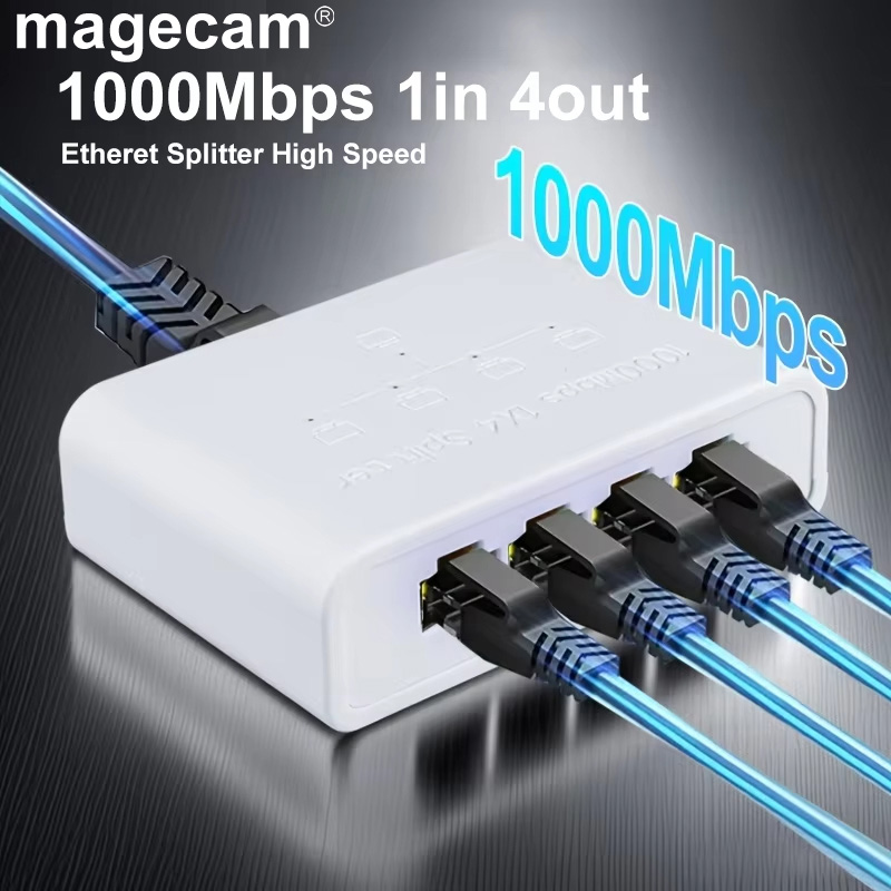 Magecam rj45 interruptor de rede hub 1 em 4 saídas conversor 1000mbps gigabit ethernet switch hub divisor de fio pc lan estender adaptador