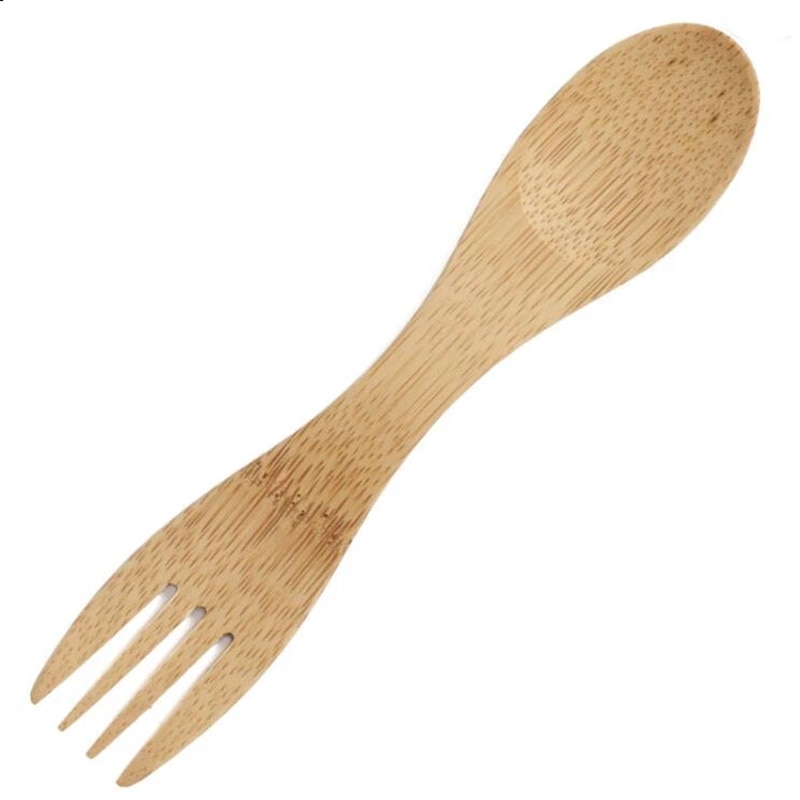 Herbruikbare Bamboe Spork Met Twist Rvs Rietje Nul Afval Bamboe Gebruiksvoorwerpen 2 In 1 Bamboe Lepel Houten Vork te Gaan