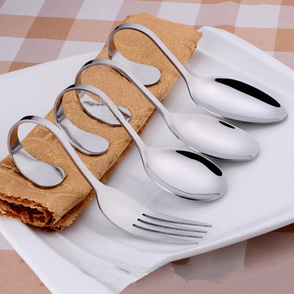 Stainless Steel Curved Handle art Fork Salad Round Spoon Tip Spoon Soup Spoon P#