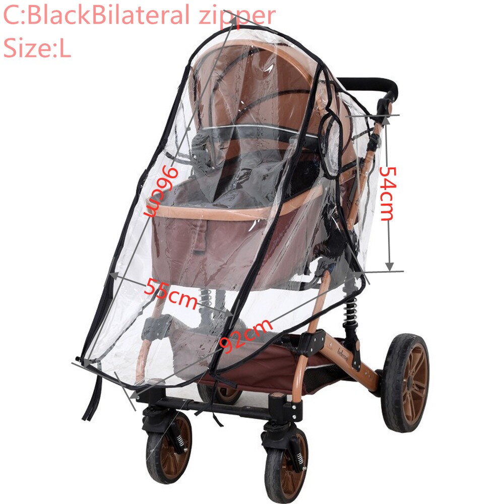 Waterproof Rain Cover Transparent Wind Dust Baby Strollers Pushchairs Raincoat S/M/L Shield Zipper Open Stroller Accessories: C-Black Zipper L