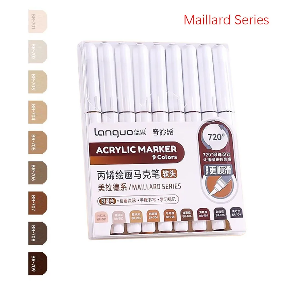 9-Colors Acrylic Marker Pen Stackable Color Straight Liquid Colour Pen Quick Drying Smooth Writing Art Watercolor Pen Graffiti