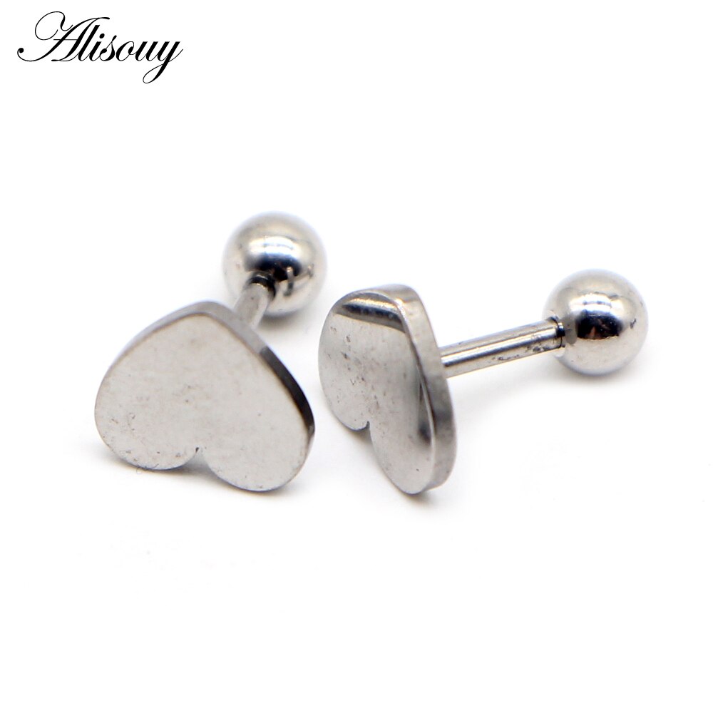 Alisouy 2Pcs Rvs Oorbellen Kleine Engagement Minimalistische Hart Liefde Stud Goud Zilver Kleur Stud Oorbellen Leuke: Steel / Width 6mm