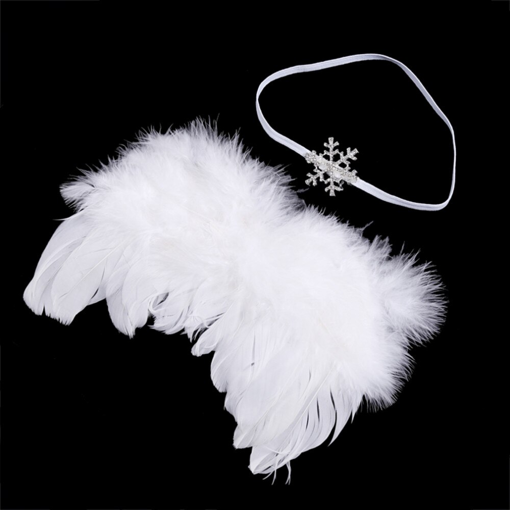 Lovely Baby Photography Props Infant Girls White Angel Feather Wings Wing Set Costume + Headbands Kids Outfit Photo Prop