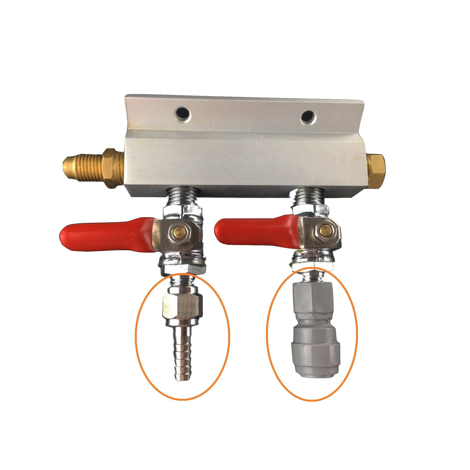 5 Output / 5 Way Manifold Gas Line Splitter with Check Valves (1/4" thread, MFL Thread) duotight compatible