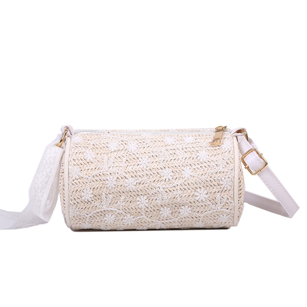 bohême sacs à bandoulière femmes plage paille tissé lettres broderie sacs dames bandoulière sacs à main pour voyage: WHITE