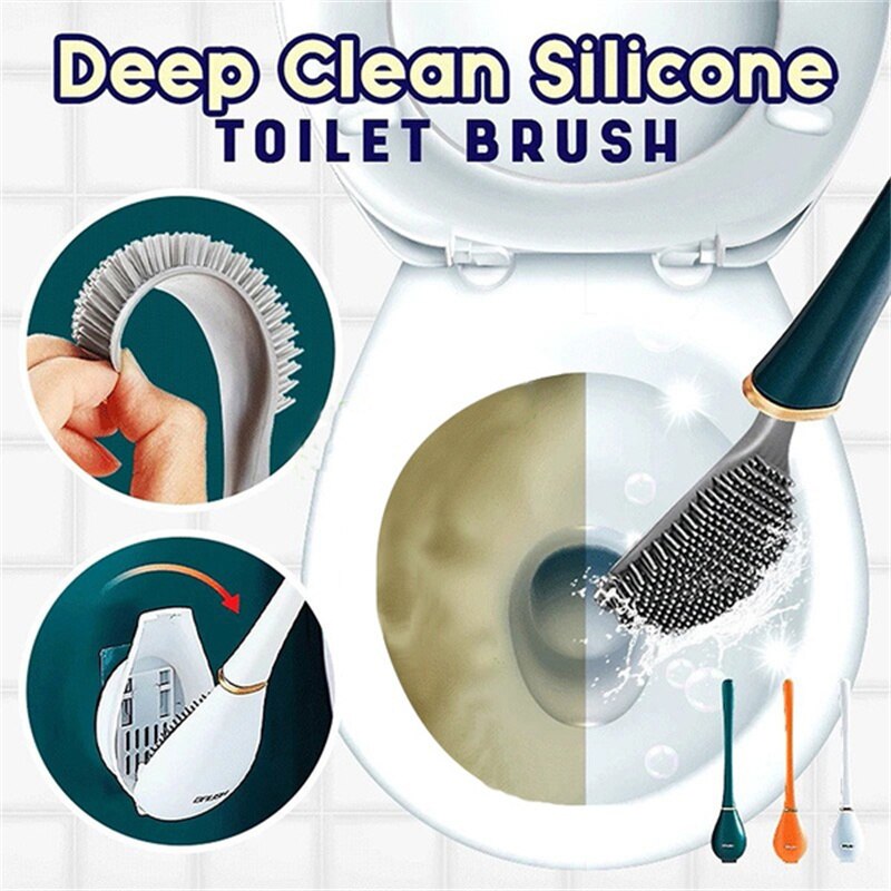 Escobilla de silicona con cabezal Flexible para el baño, cepillo de limpieza con apertura automática y cierre, sin esquina muerta, soporte colgante
