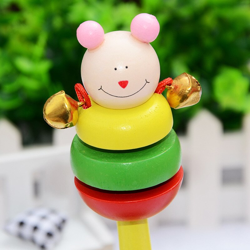 Newborn baby solid wood rattle sounding comfort toy cartoon shape a variety of colors shipped randomly