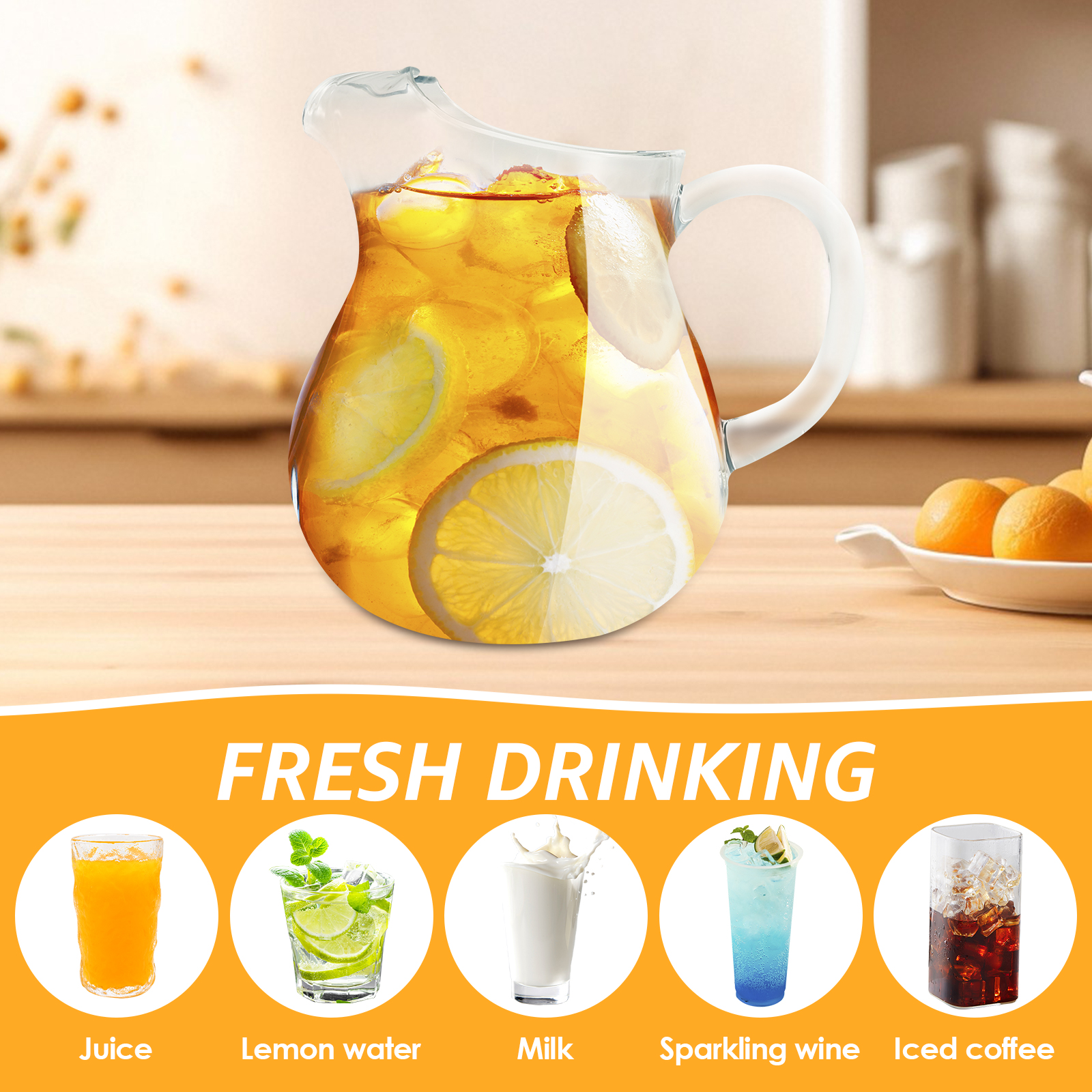 Muovinen vesikannu kahvalla läpinäkyvä jääkaappikannu suuri tilavuus juomasäiliö jääteelle sangria mehu maito