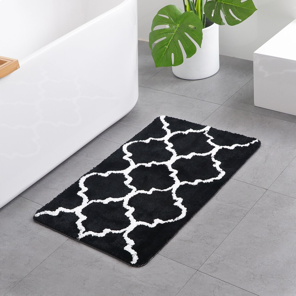 Badrumsmatta halkfri absorberande dörrmatta vardagsrum grå blå marockanskt mönster rektangel mikrofibermatta 40 x 65cm/50 x 80cm: Svart / 50 x 80cm