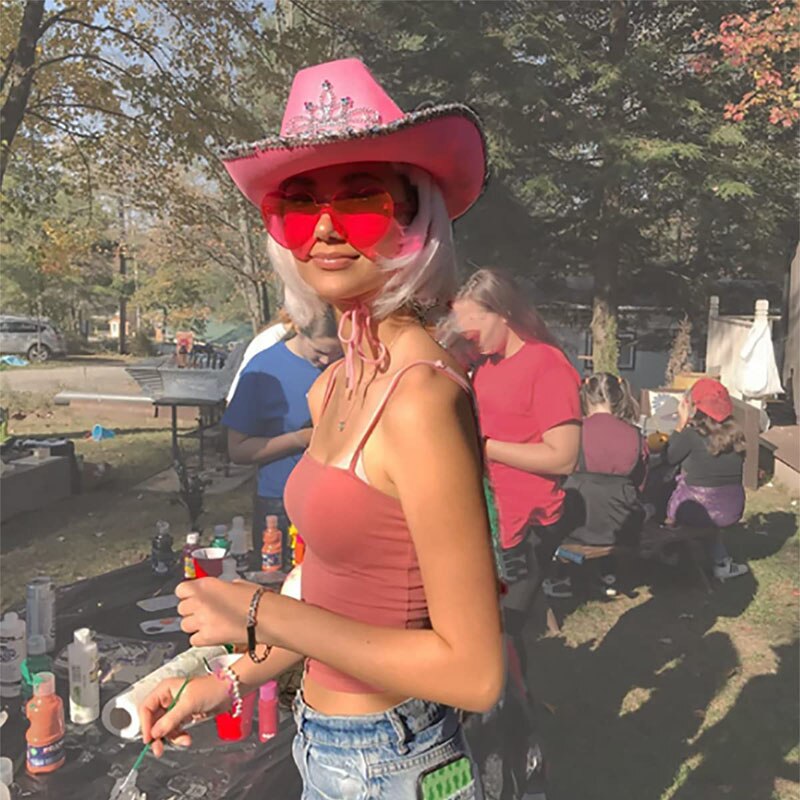 Western Style Tiara Pink Cowgirl Hat For Women Girl Tiara Cowgirl Hat Cowboy Cap Adult Hats Costume Party Hat