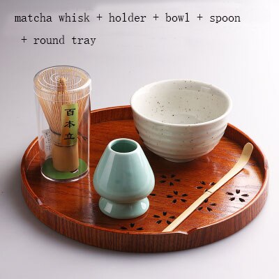 Japanese matcha tea set matcha bowl bamboo whisk holder tray matcha set: 5pcs as photo
