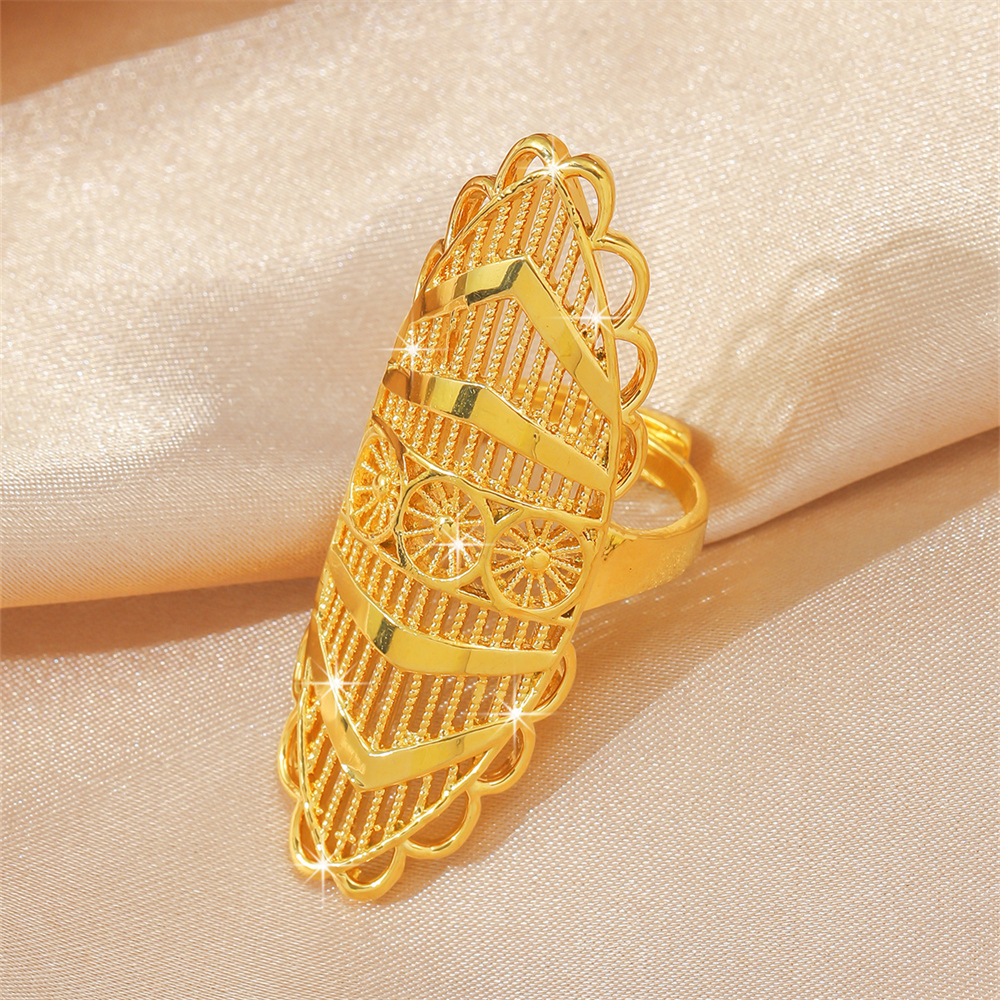 Dubai Arabische Midden-Oosten Sieraden Koper Vergulde verstelbare 24k dames lange ring Bruiloft banket feestcadeau: Blauw