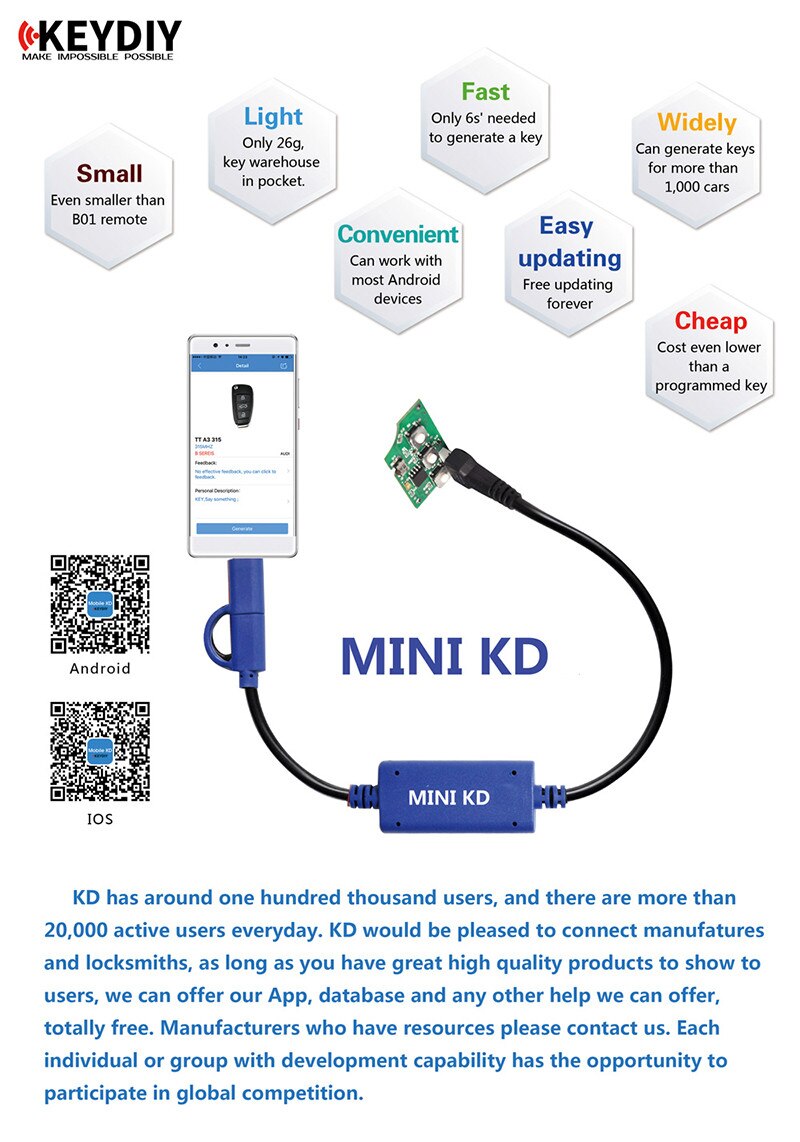 KEYDIY Mini KD Remote Key Generator Remotes Support Android Make More Than 1000 Auto Remotes