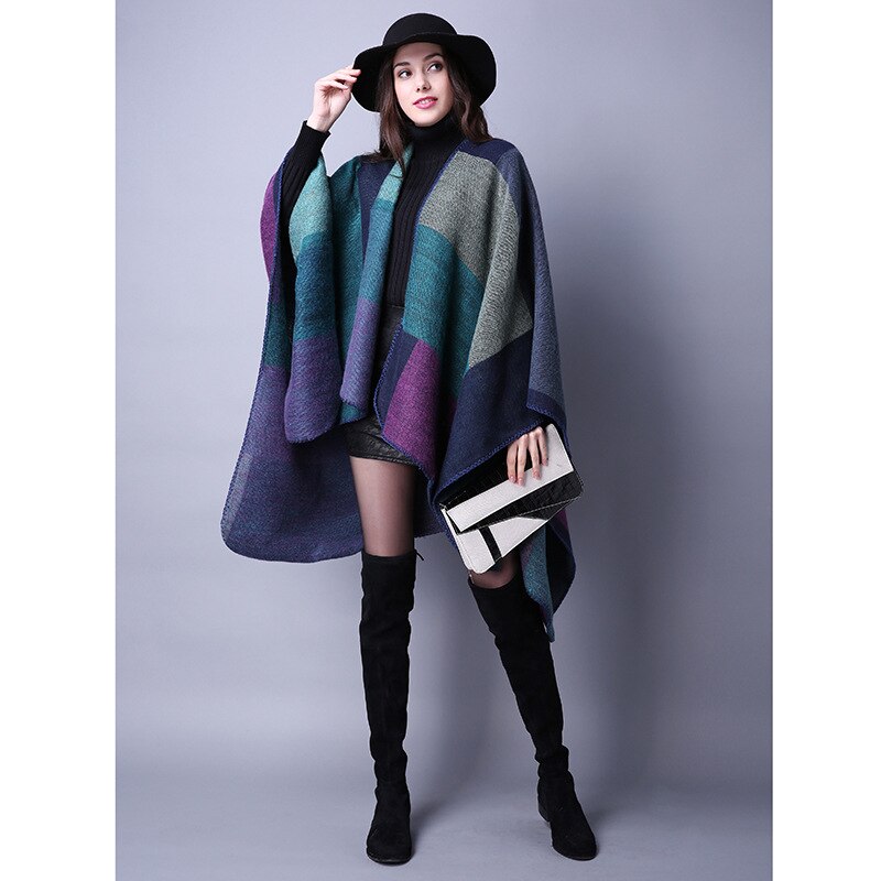 Hiver femmes réversible surdimensionné couverture Plaid pull Poncho Cape châle et enveloppes Cardigans épaissir pashmina écharpe: 1