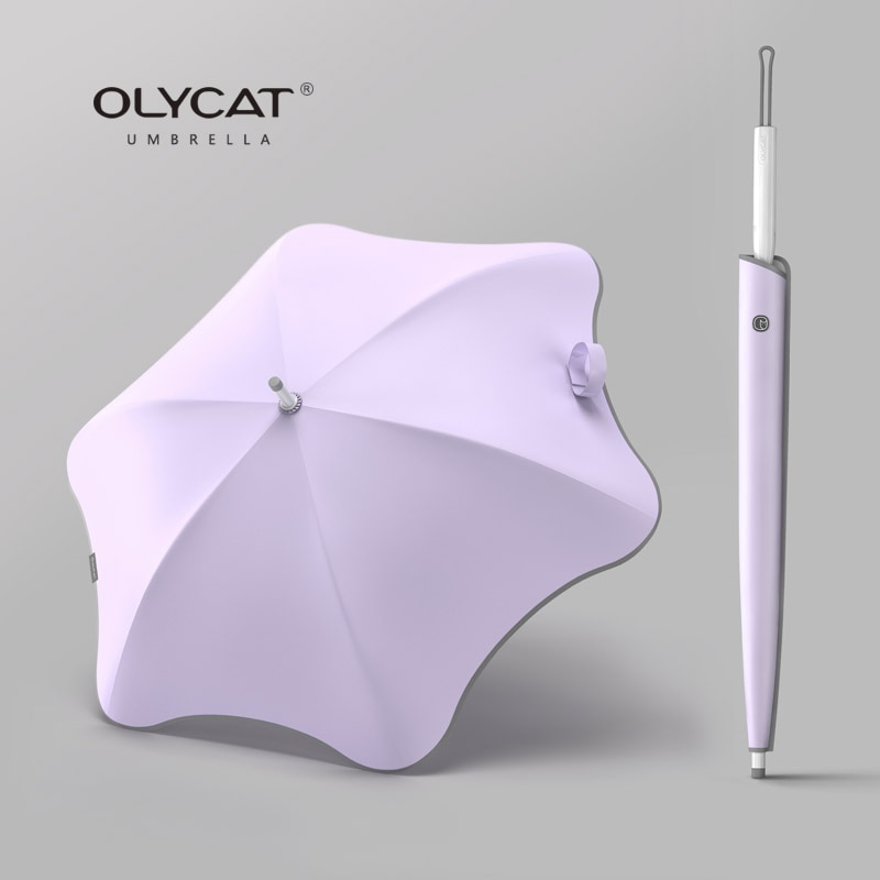 Olycat Lange Handvat Bloemvorm Paraplu Uv Winddicht Elegante Zonnige En Regenachtige Paraplu Zwarte Coating