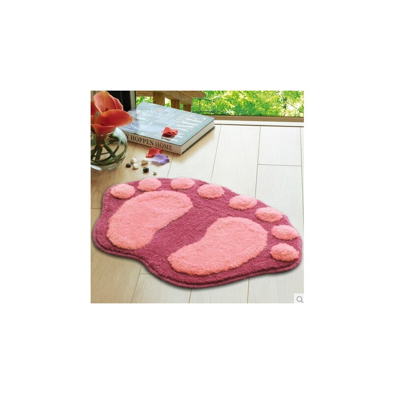 1Pcs 58.5X38.5 Cm Badmat Antislip Breiwol Badkamer Tapijt Super Zachte Voetafdrukken Badkamer Tapijt voor Thuis Decoratie: Pink