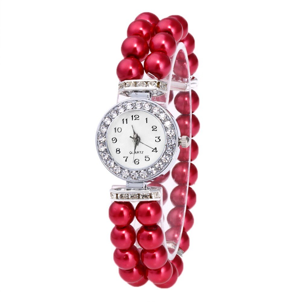 Vrouwen Luxe Crystal Horloges Diamond Parel String Quartz Horloge Band Sport Dames Horloge Digitale Horloge Vrouwelijke