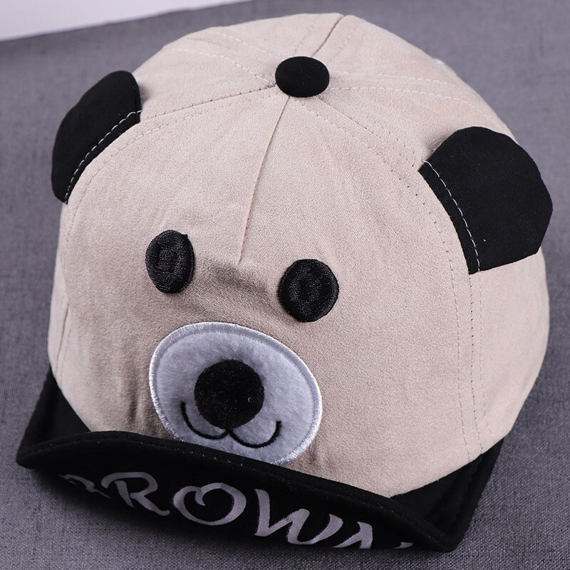 Spring Baby Baseball Cap Cartoon Bear Infant Toddler Sun Hat Cotton Adjustable Baby Boy Girl Hats Caps: beige