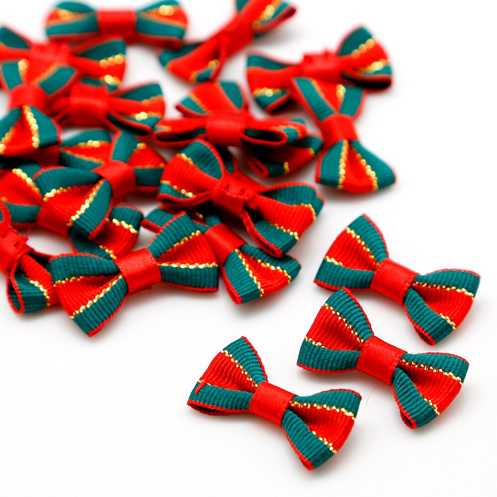 Laços de fita de cetim vermelho/verde, 20 peças, para costura, decoração artesanal para festa/casa/roupa/decoração de cabelo 3x1.5cm